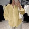 Women Tops V Neck Long Sleeve Pure Color Mid-length Pullover Tops with Asymmetrical Slit Curved Hem Loose Fit Versatile Casual Shirt
