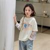 SEVEN BOBI Girls' Spliced Fake Two-Piece Long-Sleeve T-Shirt
