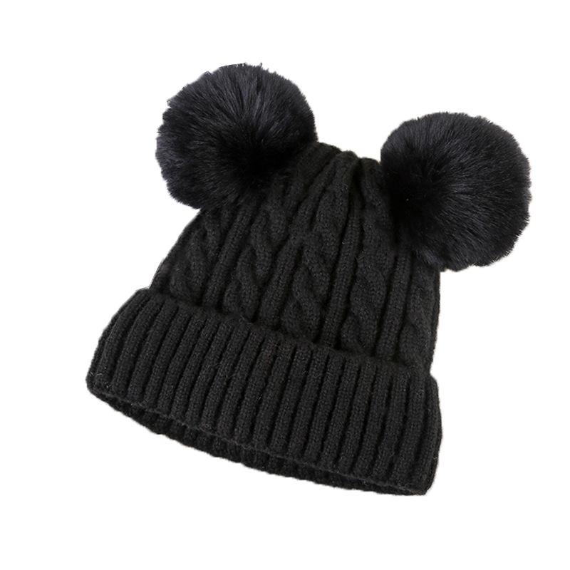 Winter Double Fur Ball Woolen Hat for Women Korean Style Solid Color Cute Fashionable Cold Proof Hat Warm Knitted Hat