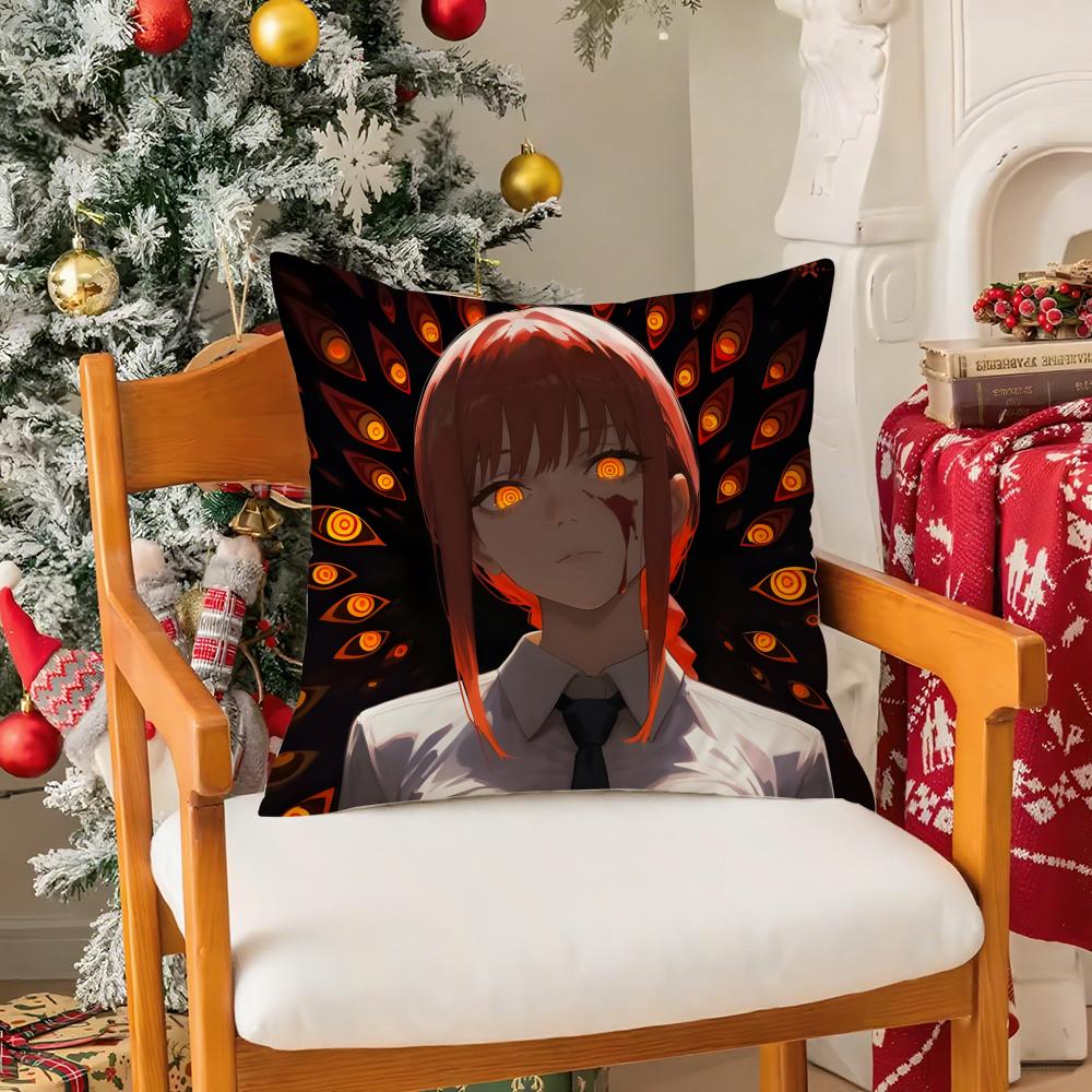 Chainsaw Man Makima-Cartoon Pillow Case Silky Short Plush With Invisible Zipper Dustproof Sofa Cushion Cover For Home Decor