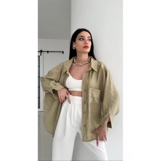 Cămașă de damă cu buzunar supradimensionat, cu umăr în jos