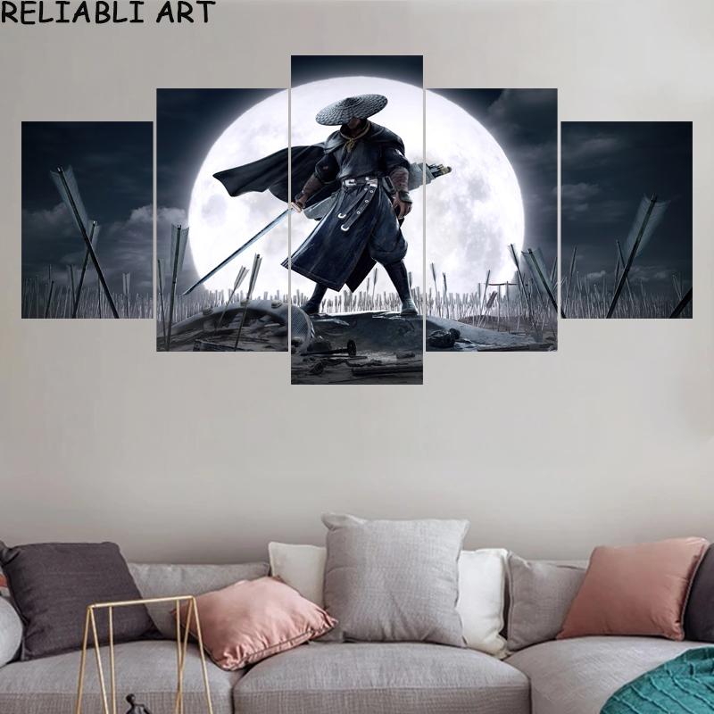 5 Pieces Samurai Japanese Style Portrait Canvas Painting Posters and Prints Wall Art for Living Room Home Decor No Frame