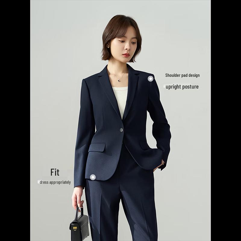 Women's Slim Fit Navy Blue Professional Suit Jacket