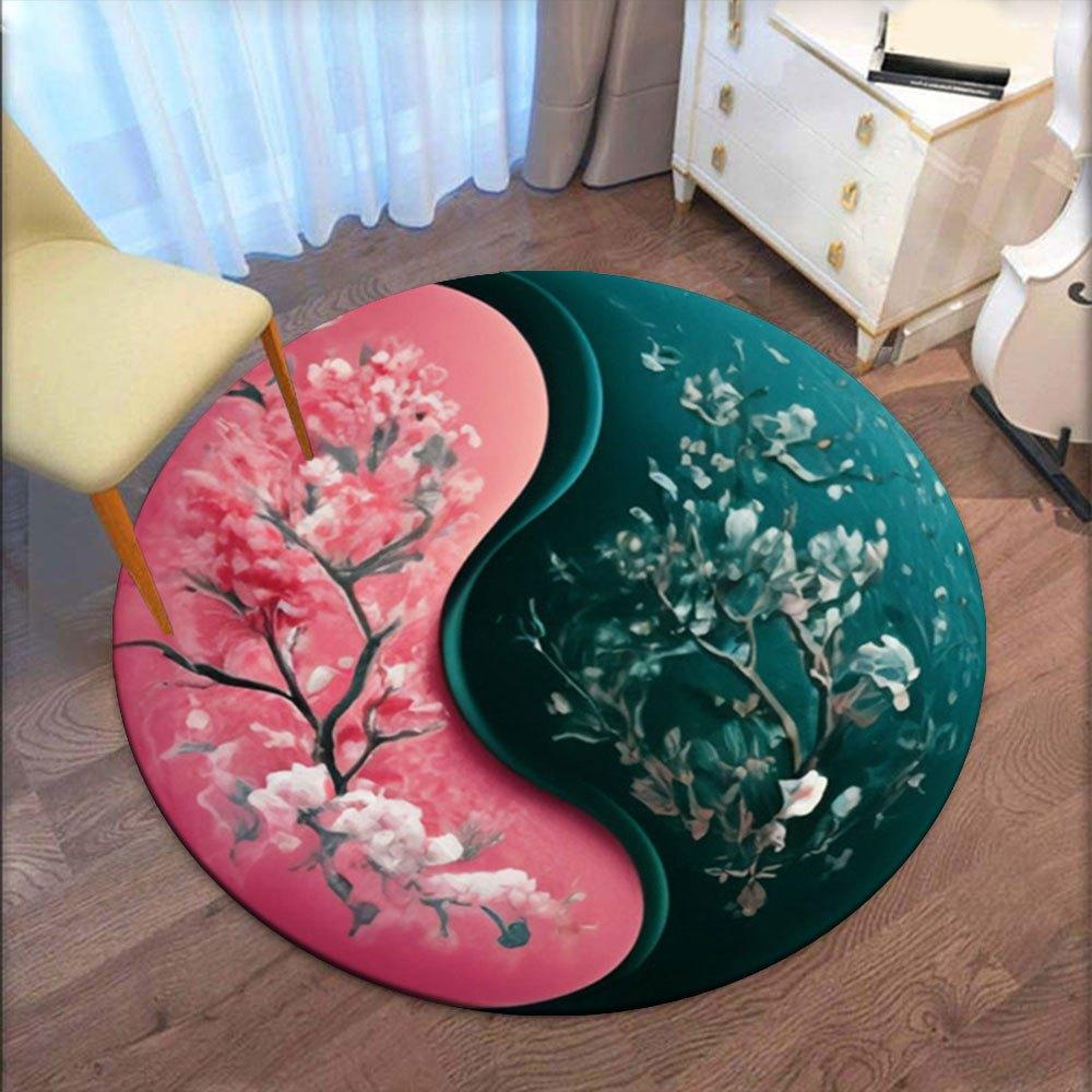 Yin Yang Harmony: Floral Balance Wall ArtRound Non-Slip chair mat chair carpet for office Rugs for Office Decor Gift For Valentine's Day Mother's Day