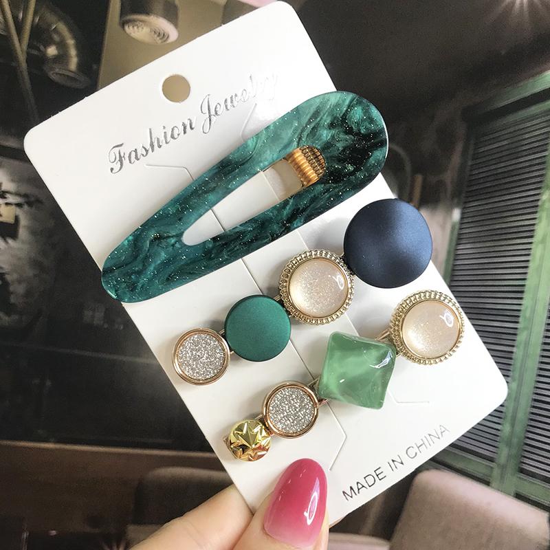 Fashion Hair Pins Side Clip Set Sweet Acrylic Waterdrop Hair Barrettes For Women Girls Korean Geometric Hair Accessories Jewelry