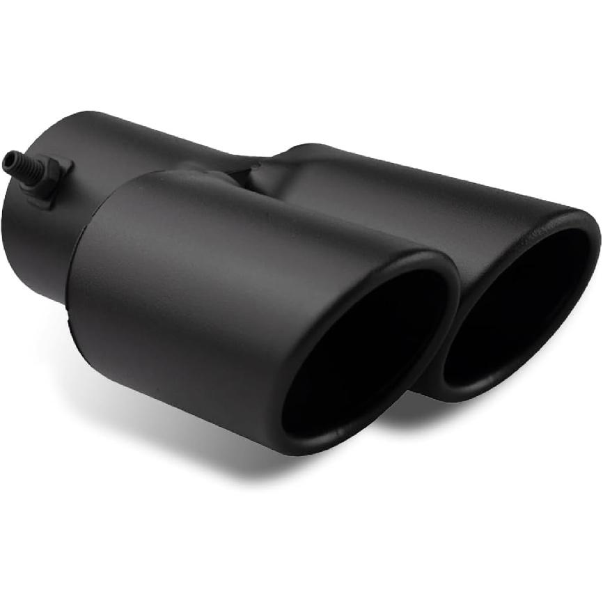 Car Exhaust Pipe, Stainless Steel Straight Inlet Double Outlet Tailpipe with Bolts, Durable 2.5" Bevel Port Exhaust Tip, Universal Modification