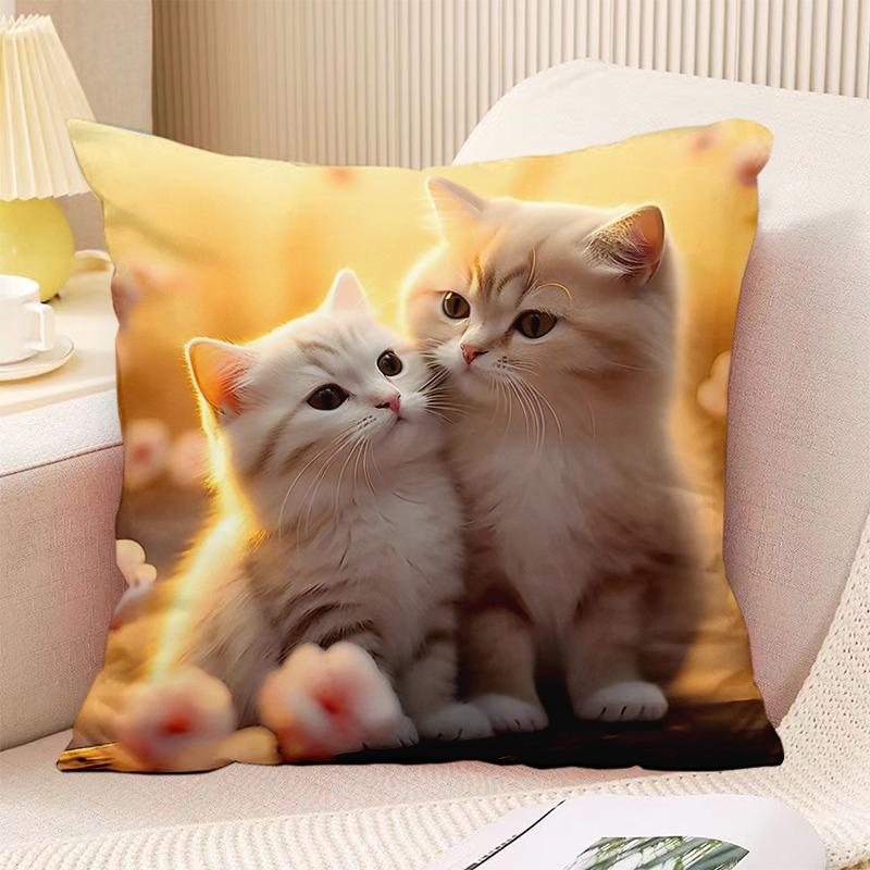 Couple Cat Print Decorative Pillowcase Bedroom Living Room Square Cushion Pillowcase