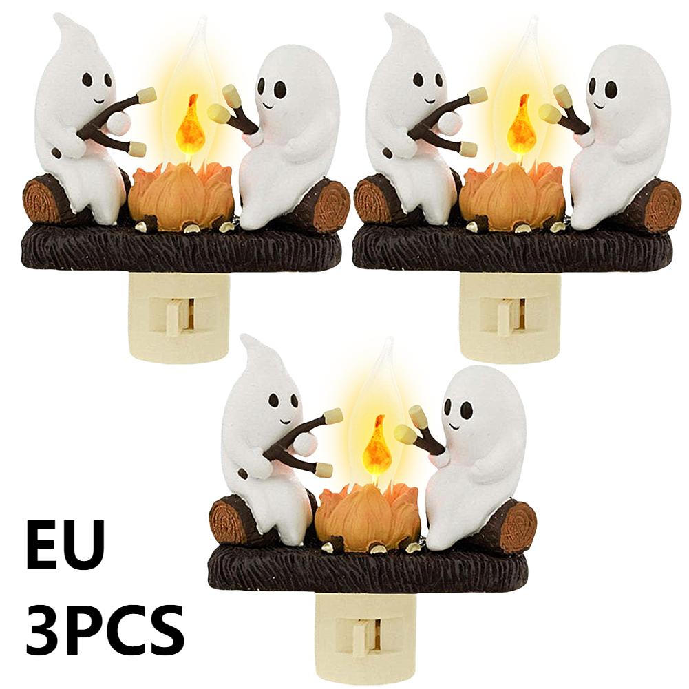 2025 Ghost Campfire Flickering Nightlight 2 Ghosts Roasting Plug Wall Spooky Fire Marshmallow Night Light for Halloween Decor