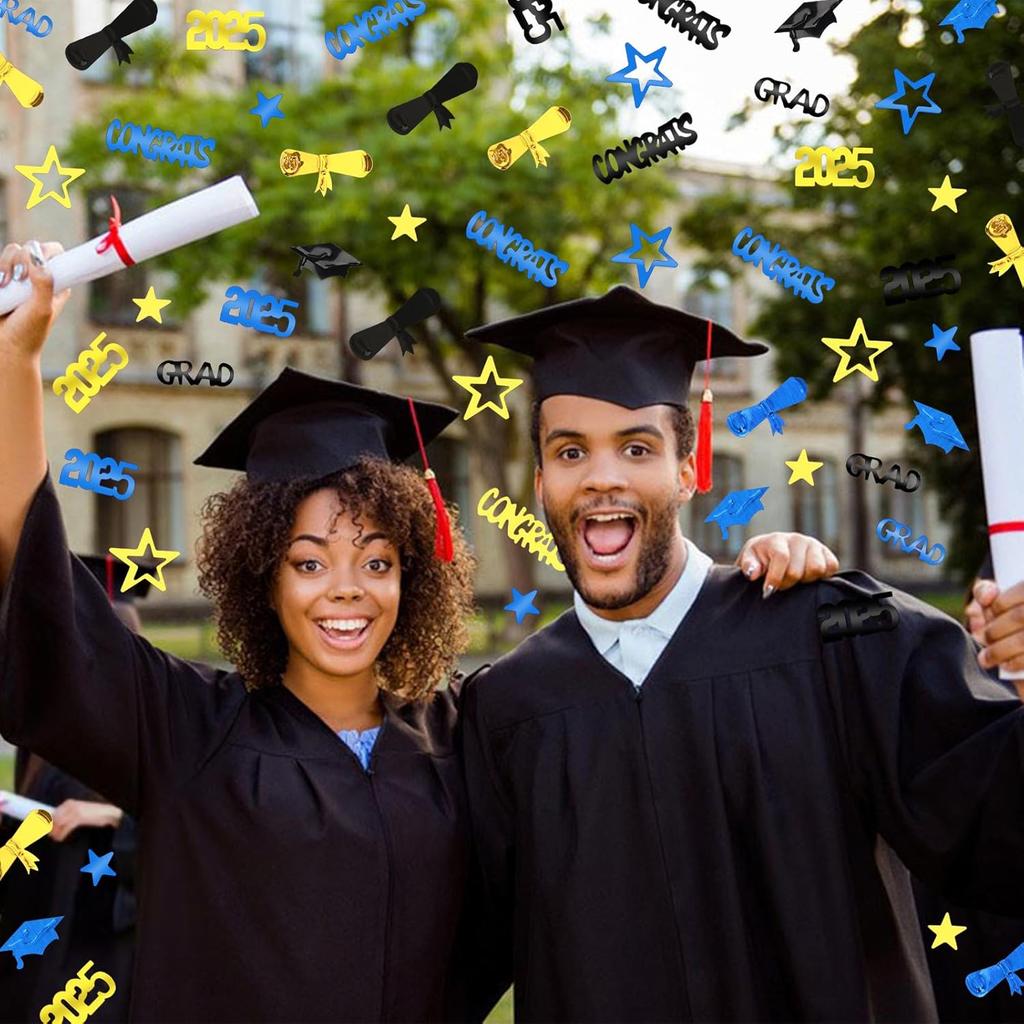 MARFOREVER Graduation Party Confetti, Class of 2025 Black Gold Blue Party Decorations Table Confetti for 2025 Graduation Theme Events Supplies