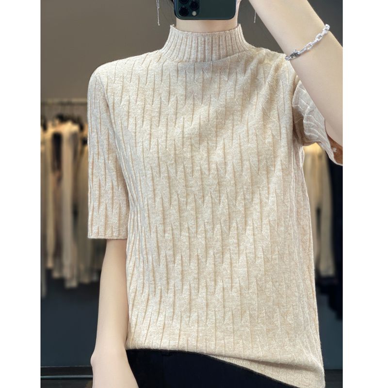 

Spring & Fall Half-Turtleneck Random Pit Pullover All-Matching Wool Short Sleeve Meters apricot L