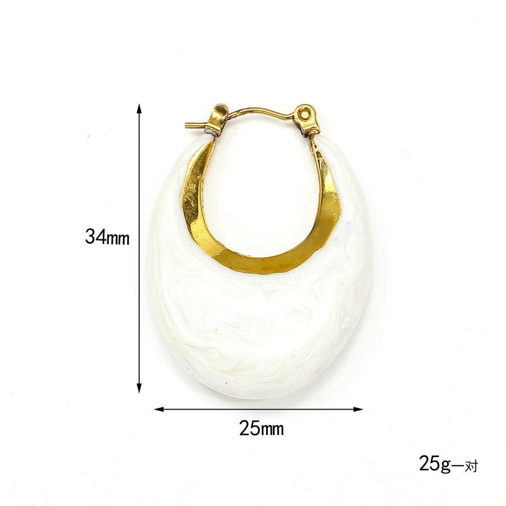 Women 18K Gold Plated Titanium Steel U-shaped Glaze Drop Dangle Earrings Niche Light Luxury Autumn Winter Daily Commute Street Shooting Jewelry