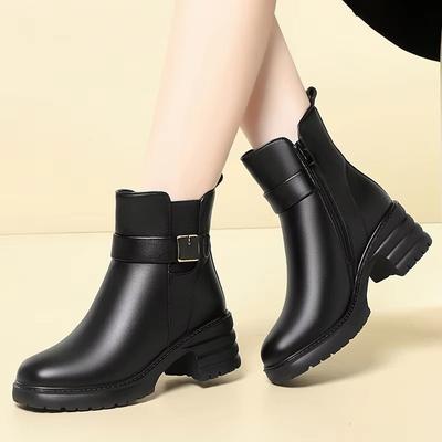 Stivali Eleganti con Tacco Medio Quadrato 5cm Taglie Forti 35-43 Vera Pelle Inverno 2025 Scarpe con Plateau Caldi Stivaletti alla Caviglia in Lana Corta Ufficio