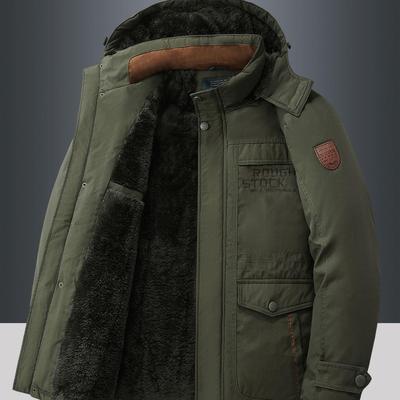 Herren Winter Baumwolljacke mit Fleecefutter, Verdickter Stil für mittleres und älteres Alter - Mittel-Lang, Gepolsterter Mantel.