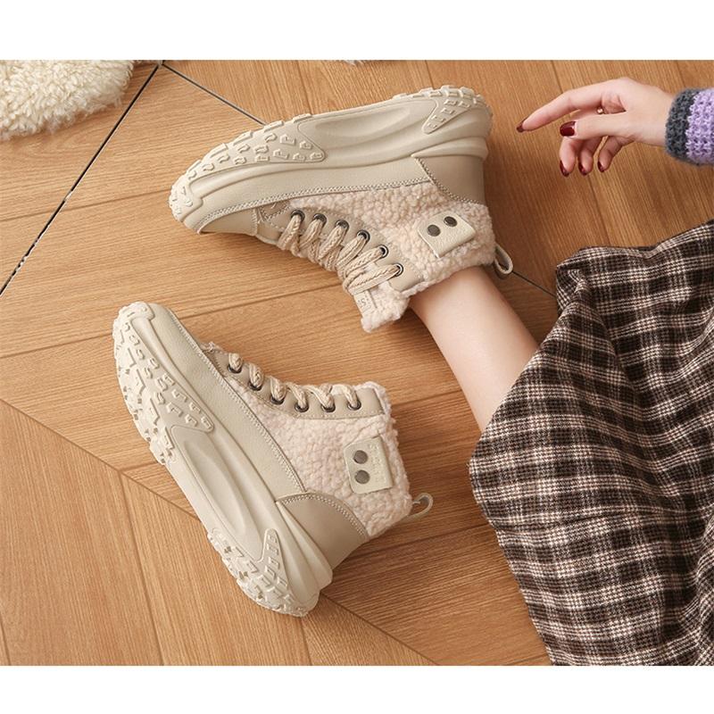 Women's Winter Fashion Casual Trend With Plush Insulation High Top And Height Increasing White Shoes