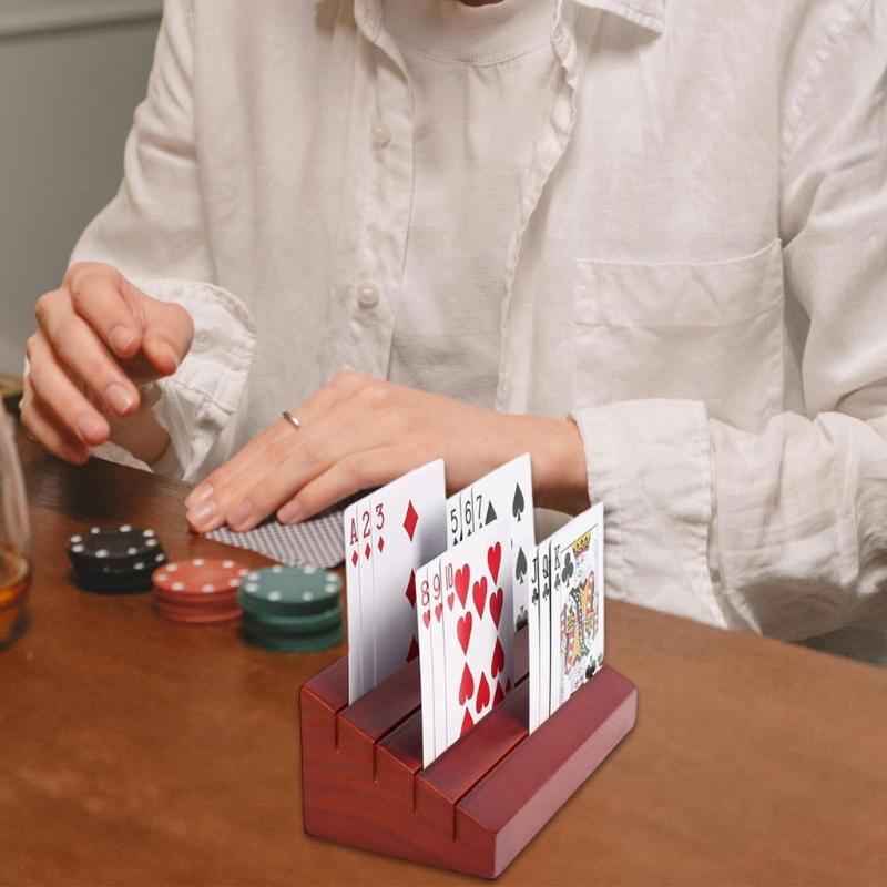 Wood Playing Card Holder Board Game Poker Seats Playing Card Holder Deck Stand Tray Rack for Organizing Cards Enduring