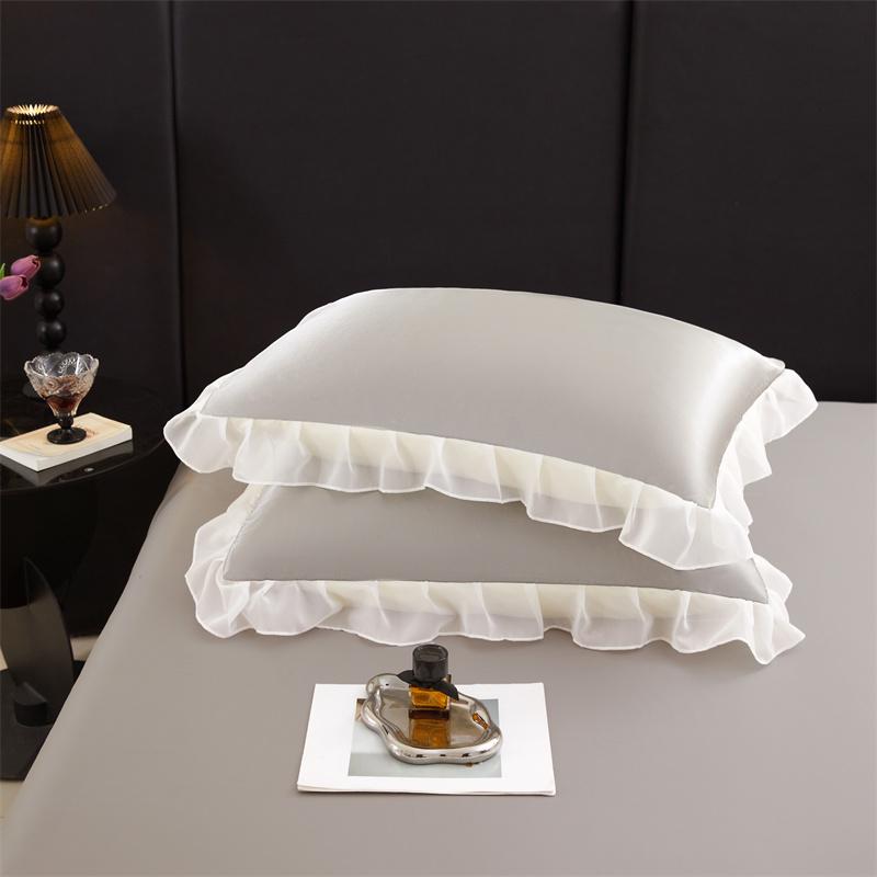 2 pcs Satin Silk Pillowcase with Ruffles 48x74cm Home Decorative Solid Color Pillow Cover for Summer Soft Silky Pillow Sham