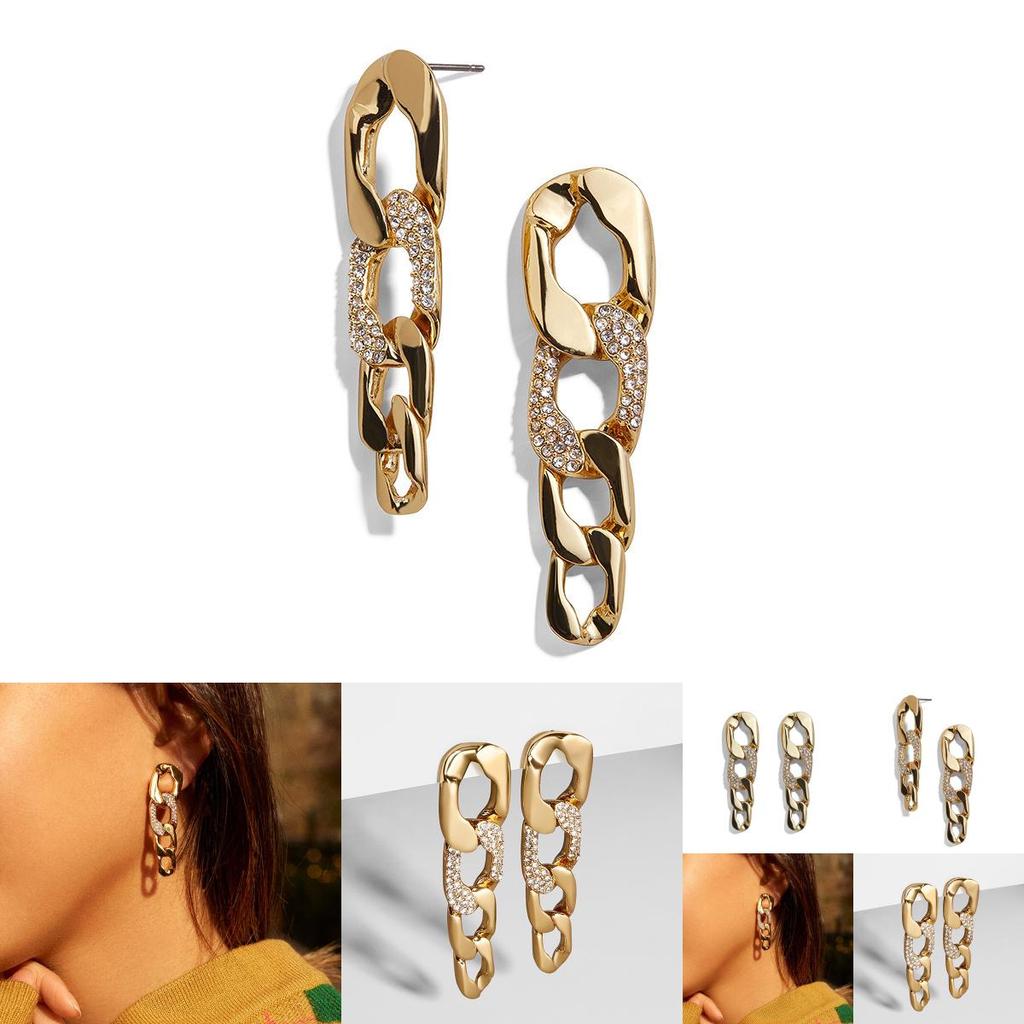 Trendy Alloy Geometric Earrings For Women With Exquisite Diamond Chain Design