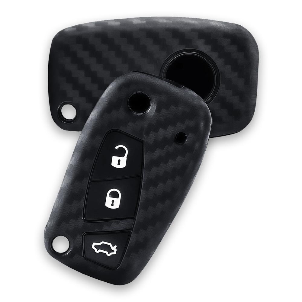 Kohlenstoff-Silikon Auto Schlüsselabdeckung Hülle Schale Für Fiat Stilo Grande Punto Bravo Linea Idea Panda 500 Halter Fernbedienung Schlüssel Zubehör