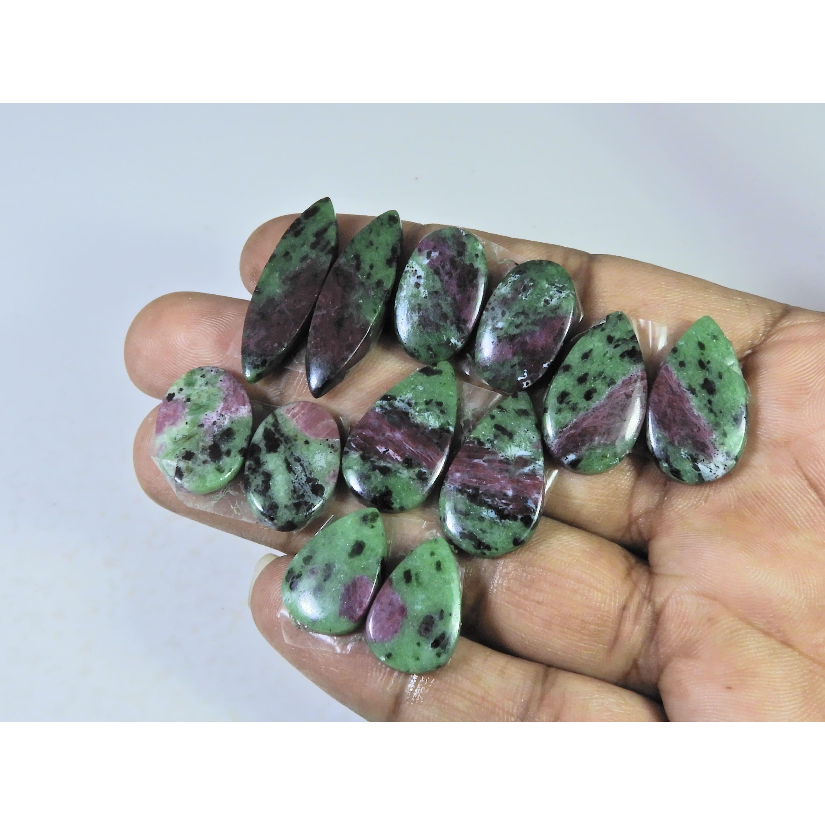 

Natural Ruby Zoisite Matched Pair Mix Cabochon Loose Gemstone 06 Pair Lot C-2035