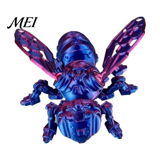 Collectible Bee Figure 3D Printed Mechanical Figurine, Hornet Ornament with Movable Joints, Articulated Wasp Desktop Model Fidget Toy, Insect