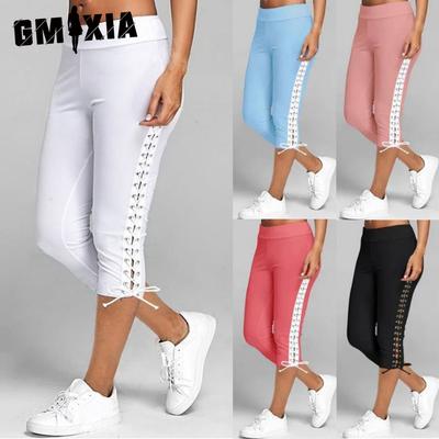 S-5XL Women High Waist Cropped Pants Elastic Bandage Leggings Seamless Fitness Sports Pants Plus Size