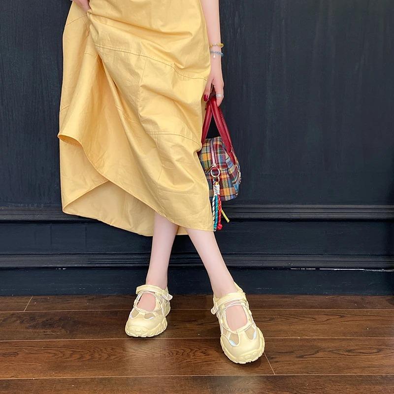 Fashion Mary Jane Sports Sandals Women's Summer Soft Bot Anti-Slip 2025 New Hollow out Breathable Thi Heel Magic Tape