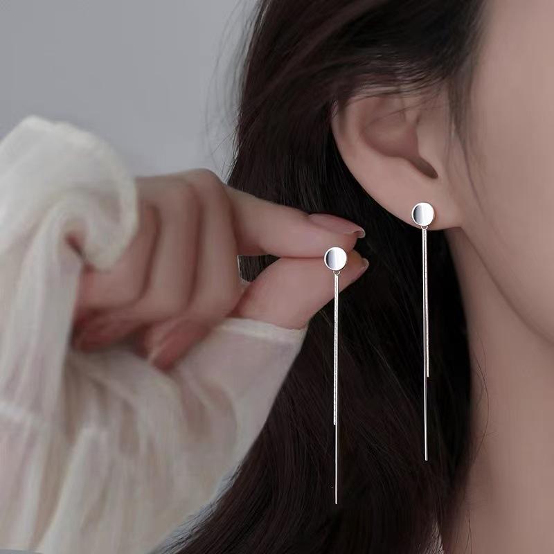 925 Sterling Silver Disc Tassel Stud Earrings - Light Luxury, High-End 2024 Fashion, Women's Niche Ear Jewelry