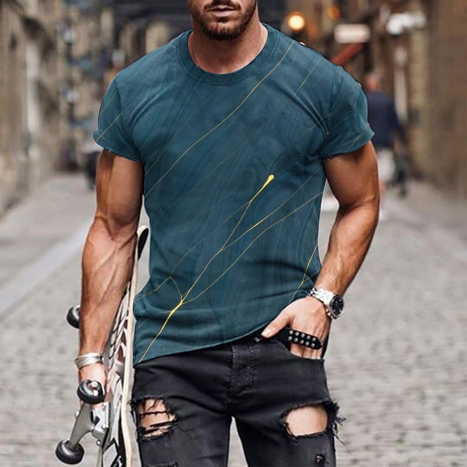 

Повседневная футболка с короткими рукавами в европейском и американском стиле с круглым вырезом в этническом стиле и принтом в стиле ретро M тёмно-синий