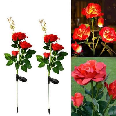 Red Rose Solar Lamp Ground Outdoor Waterproof Yard Power LED Artificial Flower Light For Courtyard Landscape Garden Decoration