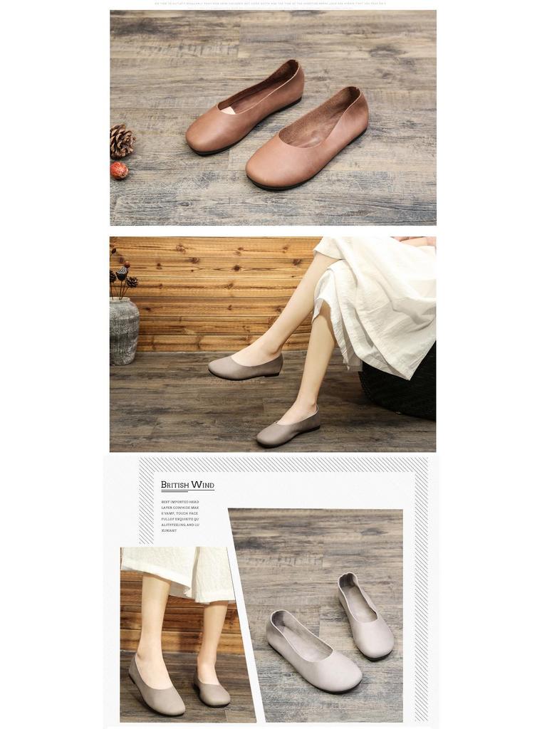 Egyszerű Zen Kézzel Készített Bőr Nagymama Cipő - Női Puhatalpú Lapos Cipő Minden Évszakra