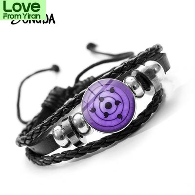 Anime Sharingan Eye Bracelets Cute Q Version Characters Men Women Glass Metal Beaded Weave Leather Bracelet &Bangle Gifts