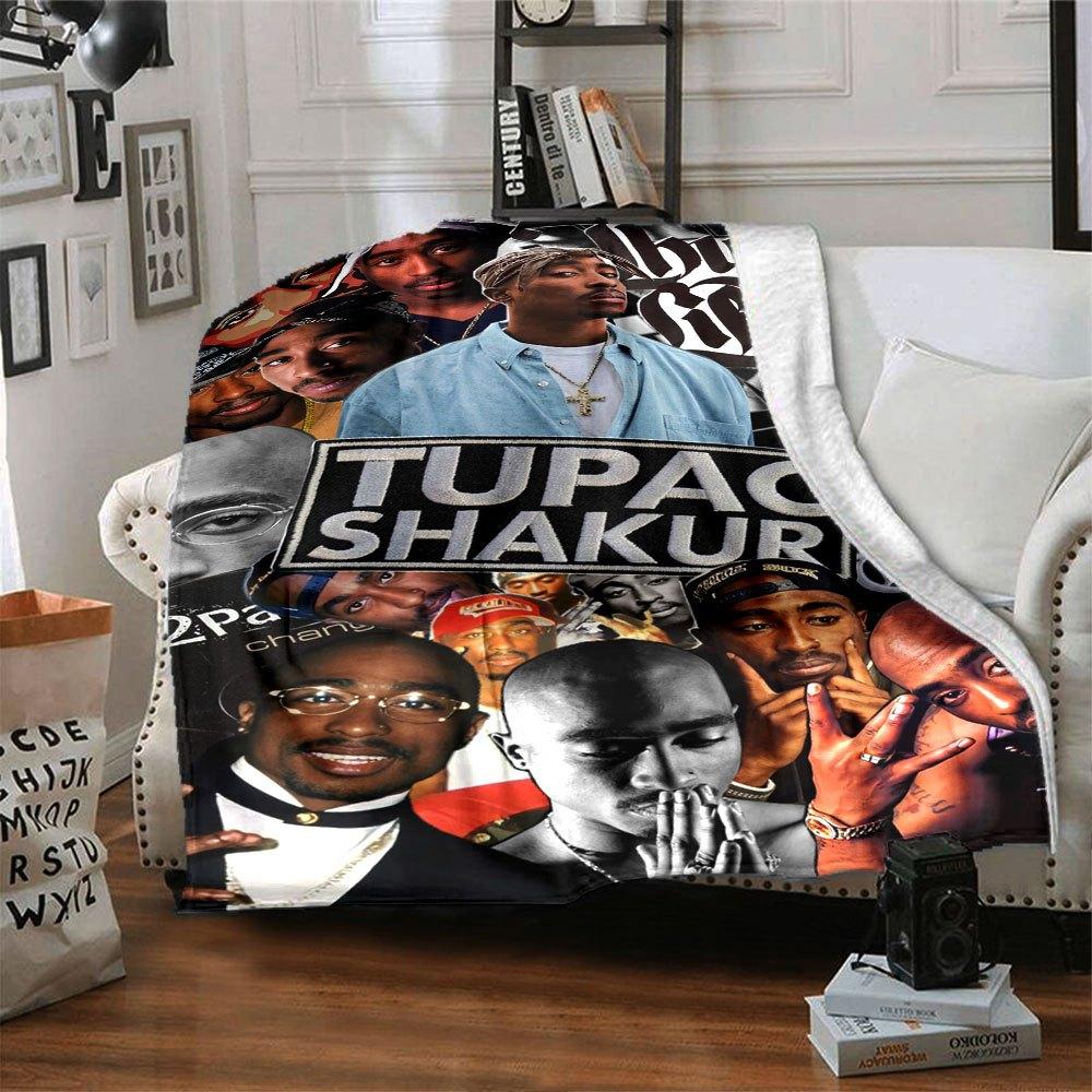1pc 2PacHip Hop Blanket Soft Lightweight All Season Multi Purpose Throw for Sofa, Bed, Office & Picnics, French Style with Iconic Album Art & Quotes