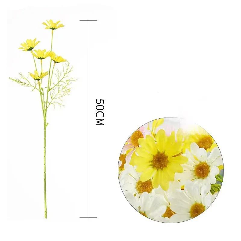 10pcs Yellow Daisies Artificial Flowers Long Branch Bouquet Family Party Wedding Decoration DIY Bridal Silk Artificial Flower