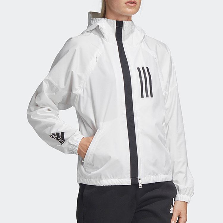 Adidas Womens Wind Jacket Three Stripes Logo Print Casual Sports Woven Coat Women Jackets White DZ0037