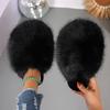 Fashion New Winter Women Fashion Fur Slippers Fluffy Cute Plush Women Luxury Outdoor Anti Slip Durable Flat Bottom Slippers Slides Women