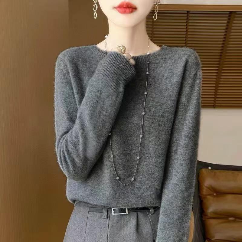 Seamless Knit Round Neck Long Sleeve Womens Sweater Fashion Versatile Pullover Base Layer