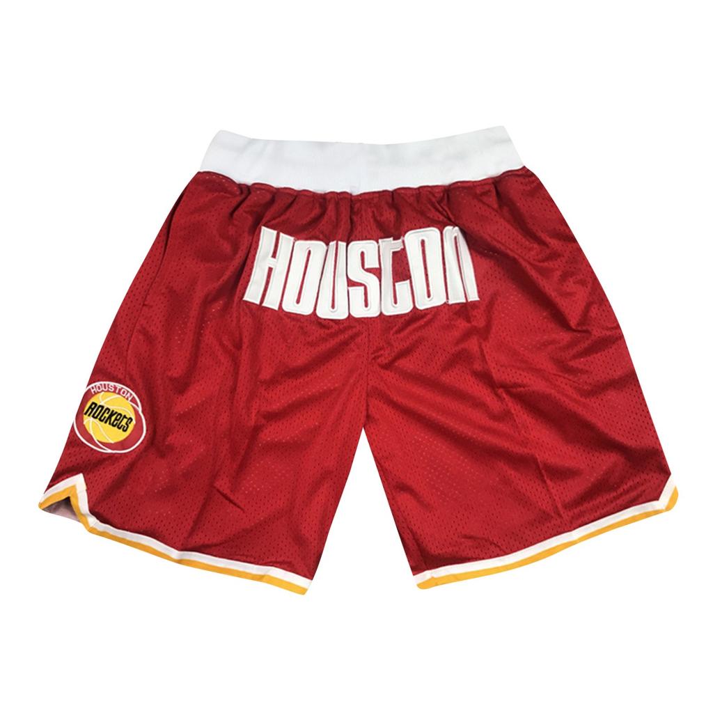 Rockets Retro Embroidered Drawstring Cropped Basketball Shorts Training Shorts