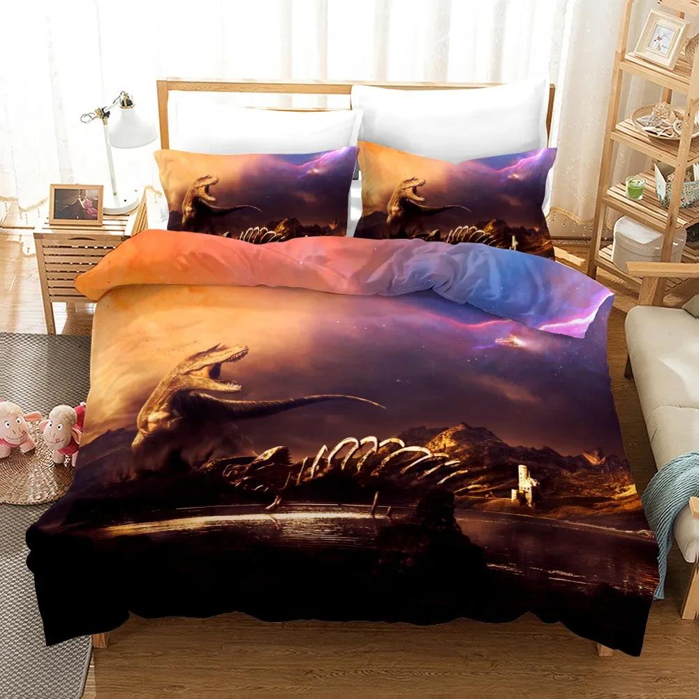 3D Dinosaur Duvet Cover Jurassic Comfortable Duvet Quilt Cover Pillowcase Bedding Set Children Bedroom Decoration Home Textile