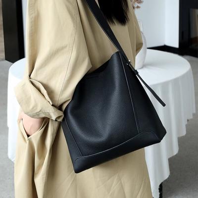 Women's Bucket Bag Women's Premium Sense Niche Design Genuine Leather Large Capacity Commuter Shoulder Crossbody Bag