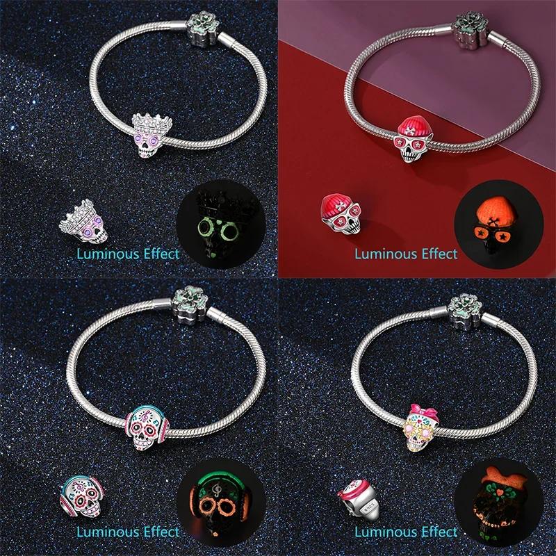 Copper Original New Halloween Series Luminous Skull Beads Fit Bracelet Diy Charm For Women Jewelry Fashion Giftcopper