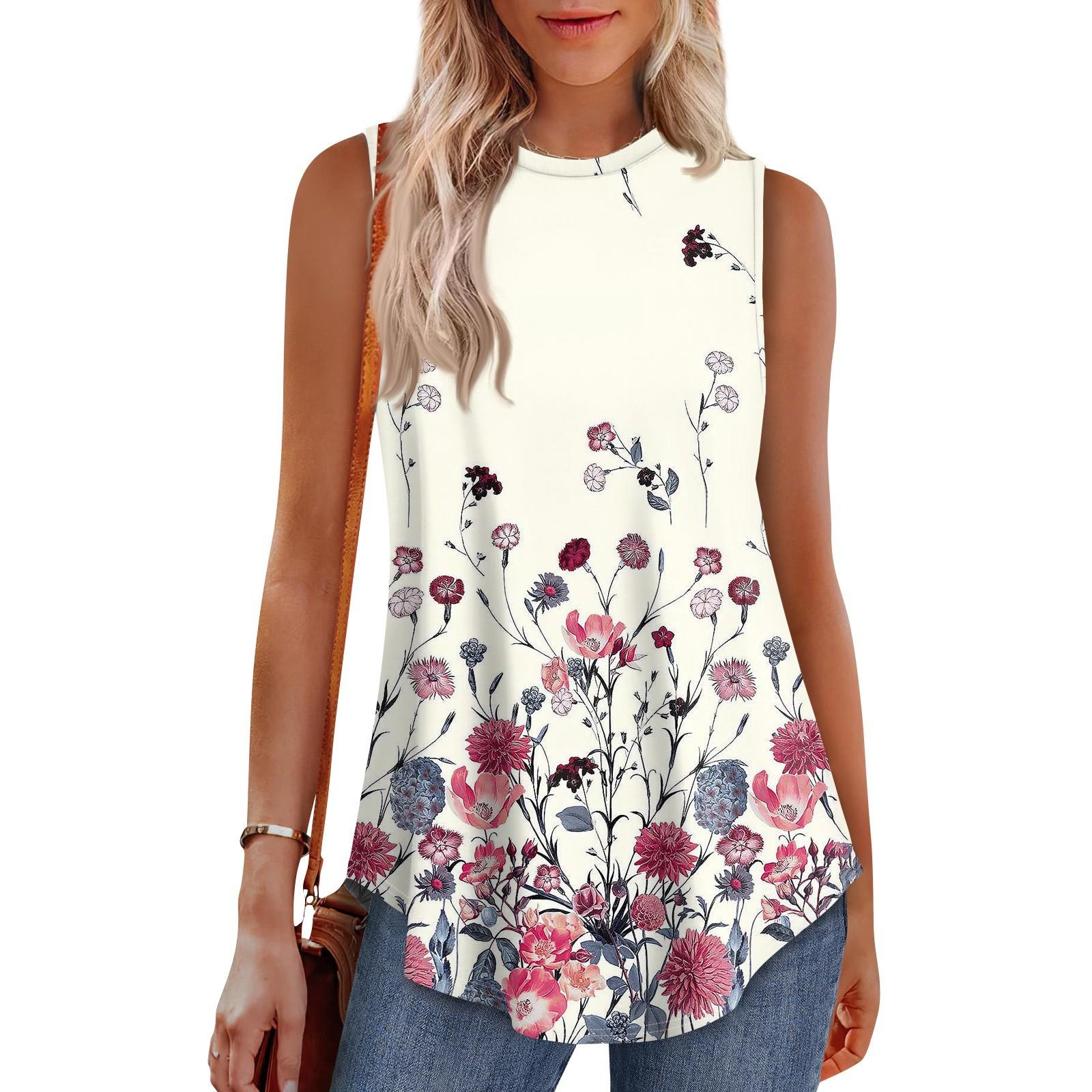 Женская модная повседневная майка без рукавов с винтажным принтом, топ без рукавов с круглым вырезом L