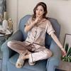 Women's Imitation Silk Short Sleeve Pajamas: Sexy, Lightweight, Plus Size Two-Piece Set with Long Pants.