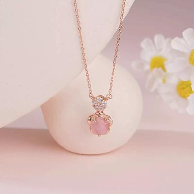 Pink Plum Blossom Necklace Annual Jewelry Niche Design Pendant Women's Collarbone Chain