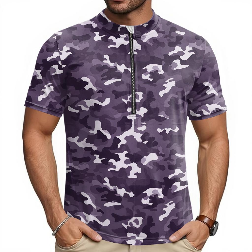 Men's Short Sleeve Cycling Jersey Breathable Quick Dry Fabric Half Zip Front Athletic Fit Lightweight Top for Outdoor Sports