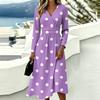 Women's Casual Polka Dot Printed Long Sleeve V-Neck Dress with Pockets