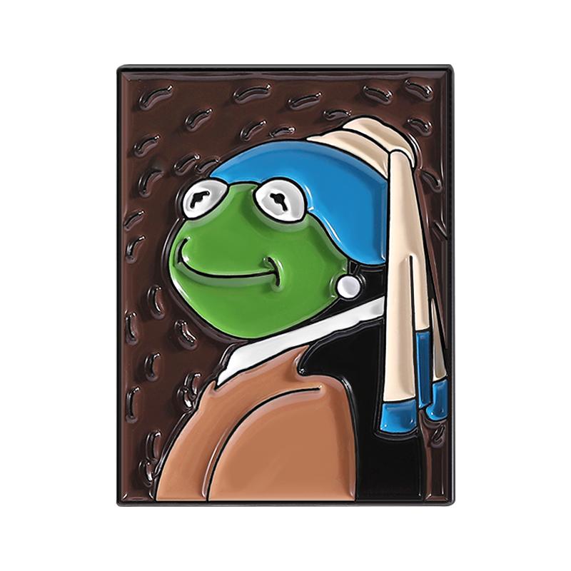 

Cute Frog Oil Painting Enamel Pin The Scream Frog With Pearl Earring Van Gogh Art Brooches Lapel Badge Jewelry Gifts For Friends
