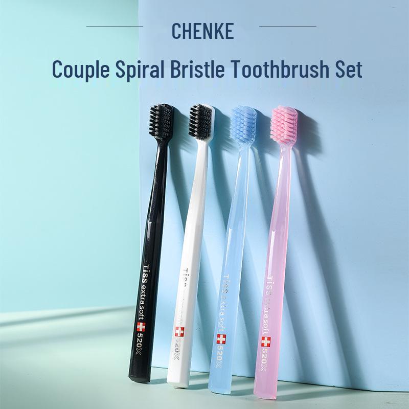2-Piece Adult Soft Bristle Toothbrush Set with Spiral Thread & Brush Head Protector