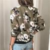 Women’s Autumn Winter Floral Print Zip Up Long Sleeve Round Neck Casual Jacket Lightweight Bomber Outerwear