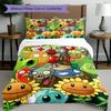 Set copripiumino 3 pezzi (1*Copripiumino + 2*Federe, Senza Nucleo), Piante vs. Set Biancheria da Letto con Stampa Zombie, Decorazione Camera da Letto, Stagione Unica, Regalo di Compleanno