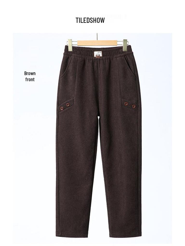 2024 New Style Plus Velvet Thick Slimming Harem Pants for Middle-Aged Women: Autumn/Winter Fashion
